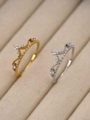 S925 Sterling Silver Micro-inlaid Zircon Crown Ring Women's Japanese Style Court Style Exquisite Light Luxury Fashionable Distinctive Finger Ring