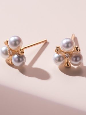Spring light suddenly appears ~ S925 silver plated 18K gold zircon beads gentle pearl floret earrings high temperament women