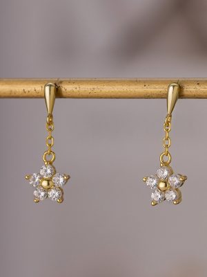 S925 Sterling Silver Micro-inlaid Zircon Water Drops Shining Flower Earrings for Women Sweet Cute Exquisite Small Flower Earrings for Women