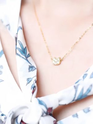 S925 Sterling Silver Plated 14K Gold Full Diamond Super Cute Cat Necklace Women's Design Simple Cute All-match Collarbone