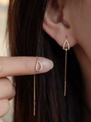 S925 Sterling Silver Plated 14K Gold Drops Tassel Ear Line Women's High-grade Light Luxury Diamond Elegant All-match Earrings Earrings Ouni Na