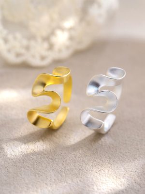 S925 Sterling Silver Wave Skirt Irregular Ring Women's Korean-style Simple Ins Frosted Lace Distinctive Ring for Women