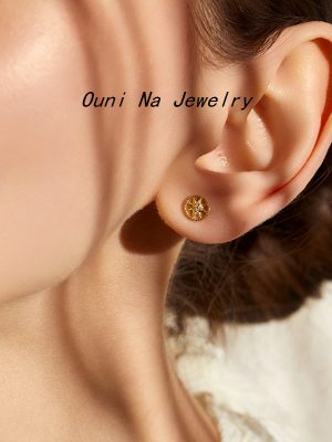 S925 Sterling Silver Plated 14K Gold Compass Star Earrings Women's Korean Style Simple Elegant Eight Mans Star Earrings Silver Ouni Na