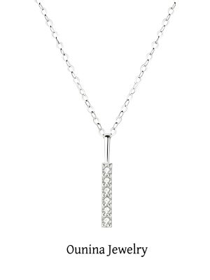 Ins Wind Silver Plated 14k Gold Diamond Pendant Necklace Women's Pendant Rai Diamond Small Straight Stick Elegant Clavicle Chain Ouni Na