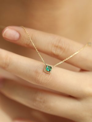 S925 Sterling Silver Plated 14K Gold Emerald Necklace Sugar Pendant Clavicle Chain Women's Retro Light Luxury All-match High-grade