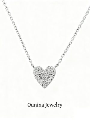 S925 Sterling Silver Plated 14K Gold Love Zircon Clavicle Chain Full Diamond Necklace Light Luxury Premium Gift for Girlfriend Ouni Na