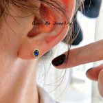 S925 Sterling Silver Plated 14K Gold Retro Sapphire Small Earrings for Women Simple High-end Light Luxury All-match Earrings Ouni Na
