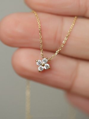 Lucky ~ S925 Silver Plated 14K Gold Four-leaf Clover Compact Necklace Women's Clavicle Chain Light Luxury High Design Ouni Na