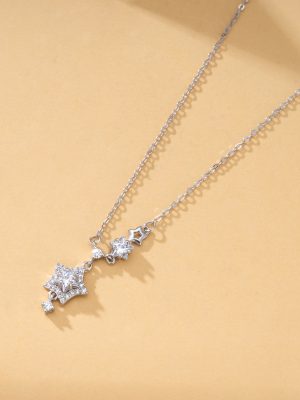 S925 Sterling Silver Zircon Star Necklace Women's Light Luxury Simple Ins High Elegant Fashionable Clavicle Chain for Women