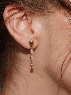 "White Dew" S925 Sterling Silver Plated 18K Gold Drop Zirconium Earrings Retro Simple Shining Smart Earrings HME