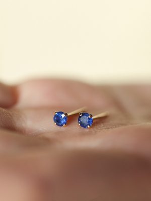 S925 Sterling Silver Plated 14K Gold Earrings Female Blue Zircon Ultra Small Earrings Ear Holes Light Luxury High Level HME