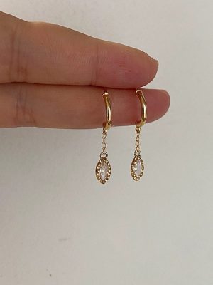 S925 Sterling Silver Plated 14K Gold Elegant High-end Earrings for Women Original Simple Small Diamond-encrusted All-match Earrings for Women Ouni Na