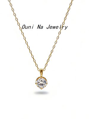 Japanese and Korean S925 Sterling Silver Plated 14K Gold American Light Luxury Collarbone Chain Design Simple Single Diamond Necklace Female Ouni Na