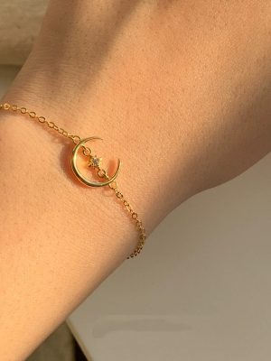 S925 Silver Star Moon Bracelet Design Ins Style Light Luxury Thin Chain Women's All-match Bracelet Ouni Na