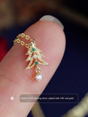 S925 Silver Plated 14K Gold Christmas Tree Pendant Necklace Women Chaffrae Gem Wishing Tree Diamond Light Luxury Clavicle Chain Ouni Na