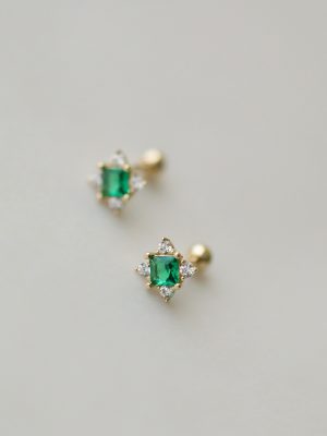 In the lam ~ s925 silver 14K gold emerald zircon fine sterling silver screw ear plug earring sleep free mini HME