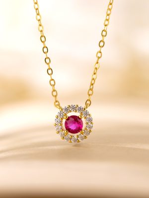 S925 Sterling Silver Red Corundum Necklace Women's Light Luxury Simple Fashionable High-grade Exquisite All-match Clavicle Chain