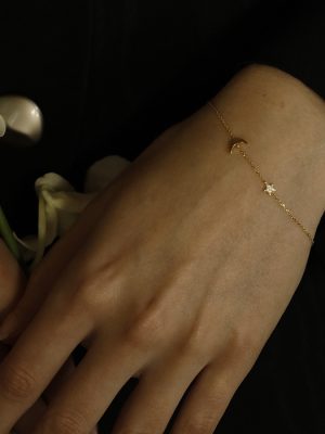 S925 Sterling Silver Gold-plated Moon Star Bracelet Women's Simple Elegant Ins Cold Style Hand Jewelry HME