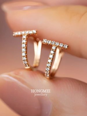 S925 Sterling Silver Plated 18K Gold Full Diamond T-shaped Earrings Women's Design Light Luxury High-end Fashion All-match Ear Buckle Earrings