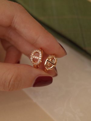 Pig Nose ~ S925 Silver Gold Plated Simple Advanced Asymmetric Earrings Women's Retro Design Circle Ear Buckle HME