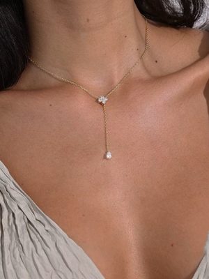 S925 Sterling Silver Plated 14K Gold Four-leaf Clover Diamond Stacked Y Necklace Women's Simple High-grade Clavicle Chain Ouni Na