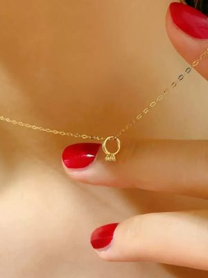 S925 Sterling Silver Plated 14K Gold Korean Necklace Women's Fashion Mini Ring Pendant Cute All-match Collarbone Chain Ouni Na