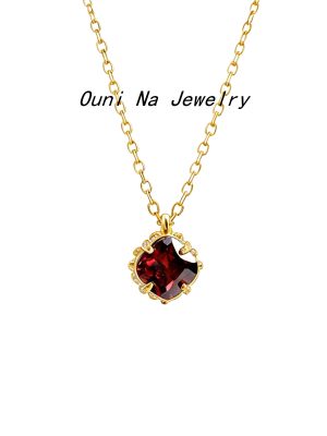 S925 Sterling Silver Plated 14K Gold Pomegranate Red Diamond Necklace Women's Retro Exquisite Light Luxury Clavicle Chain Ouni Na