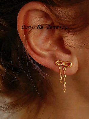 S925 sterling silver gold plated exquisite simple ins style design high bow tassel earrings Ouni Na