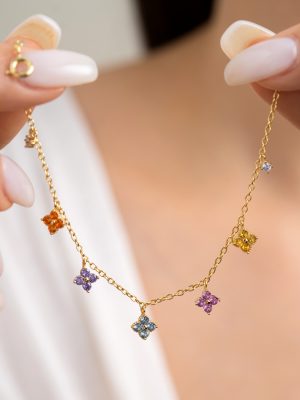 S925 Sterling Silver Color Zirconium Four-leaf Clover Mini Bracelet High-grade All-match Dopamine French Bracelet Light Luxury Sweet Gift