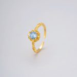 color: Blue Zircon Flower Ring-Gold / size: Opening adjustable