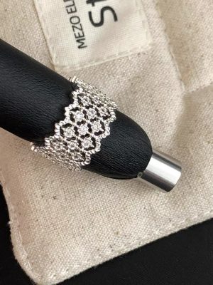 925 Sterling Silver Plated Platinum Vintage Hollow Lace with Zirconium Ring Women's Ins Style Light Luxury Open Ring