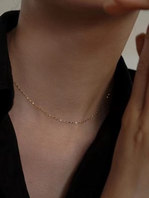 Sparkling S925 Sterling Silver Plated 14k Gold Chain Necklace Cold Wind Design Daily Overlapping Clavicle Chain Ouni Na