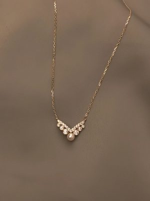 S925 Silver Plated 14K Gold Diamond-encrusted Pearl Necklace Women's Light Luxury High-end Design Simple High-end Elegant Clavicle Chain