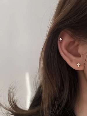 S925 Sterling Silver Plated 14K Classic Diamond-encrusted Cross Earrings Women's Simple Design Fashion All-match Earrings