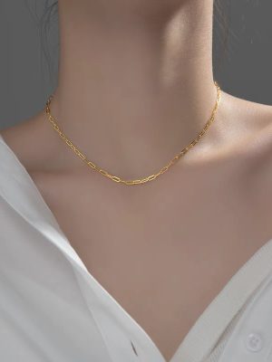 Onina S925 Sterling Silver Plated 14K Gold Square Chain Link Chain Clavicle Chain Design Simple Stacked Necklace Ouni Na