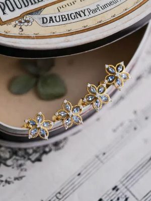 S925 Sterling Silver Plated 14K Gold Light Blue Zircon Earrings Women's Hollow Flower Simple Elegant All-match Earrings