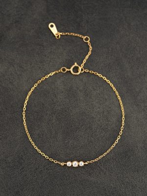 S925 Sterling Silver Micro-inlaid Zircon Bracelet Women's Ultra-fine Retro Simple Light Luxury All-match Three-diamond Bracelet