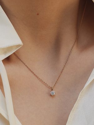 925 Sterling Silver Plated 18K Gold Classic Four-claw Zircon Diamond Necklace Simple Small and Exquisite Pendant Light Luxury Women's Clavicle Chain