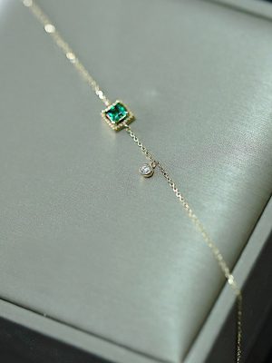 S925 Sterling Silver Plated 14K Gold Bracelet Female Emerald Thin Simple Square Diamond Ins Elegant Design Light Luxury Bracelet