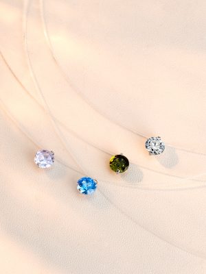 S925 Sterling Silver Transparent Fishing Line Necklace High-grade Light Luxury All-match Color Zirconium Mermaid Tears Clavicle Chain TikTok