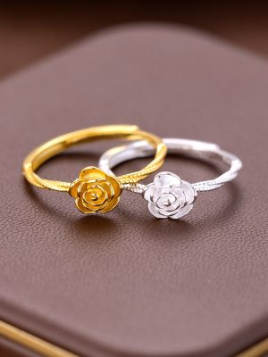 S925 Sterling Silver Heart Rose Ring Women's Simple High-end All-match Adjustable Ring Red Book