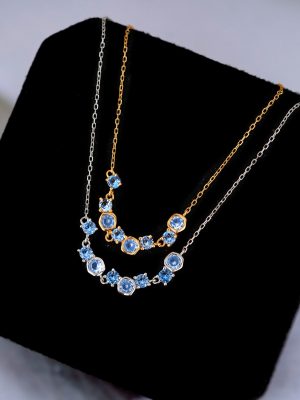 New S925 Sterling Silver Cool Wind Blue Crystal Flower Necklace Women's Exquisite Light Luxury Elegant All-match Clavicle Chain