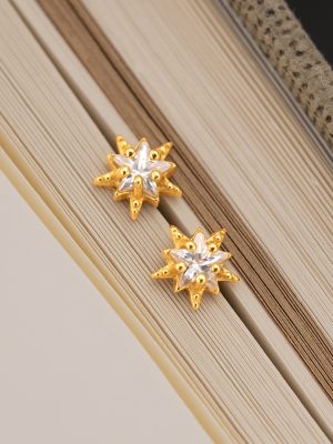 S925 Sterling Silver Plated 18K Gold Exquisite Five-pointed Star Earrings Simple Fashion Joker Earrings Ear Holes Factory Wholesale