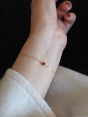 S925 Sterling Silver Plated 14K Gold Ruby Bracelet Women's Slim Chain Japanese Style Light Luxury Fashion Bracelet Ouni Na