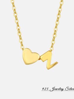 Three-dimensional love 26 English letters personalized name necklace stacked with high-grade Joker heart-shaped pendant