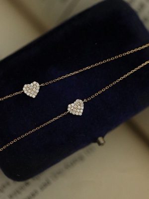 925 Silver Plated 14K Gold Zircon Heart Extremely Fine Adjustable Bracelet Light Luxury Design All-Match