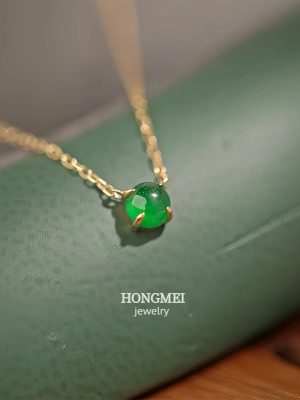 S925 Sterling Silver Plated 14K Gold Classic Four Claw Emerald Round Necklace Women's Retro Fresh Clavicle Chain