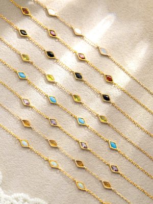 S925 Sterling Silver Japanese Color Treasure Bracelet Women's Light Luxury Exquisite Natural Stone Bracelet Diamond Design High-end Hand Jewelry