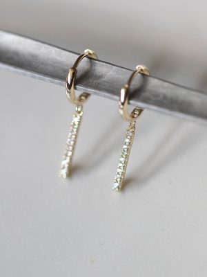 Body S925 Sterling Silver Gold Plated Ear Ring Women's Raib Drill One-Word Slender Straight Stick Ear Buckle Elegant Earrings HME