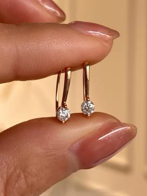 S925 Sterling Silver Plated 14K Gold Classic One Drill Ear Hook Women's Japanese All-match Commuter Earrings Ouni Na